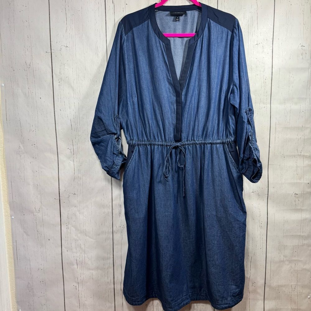 Lane Bryant Chambray Shirt Dress Size 18 Drawstring Waist Minimalist Preppy